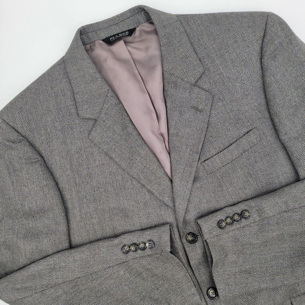 Jos A Bank Mens Gray Silk/Wool Blend Vented Notch Sports Coat Blazer Jacket 44R